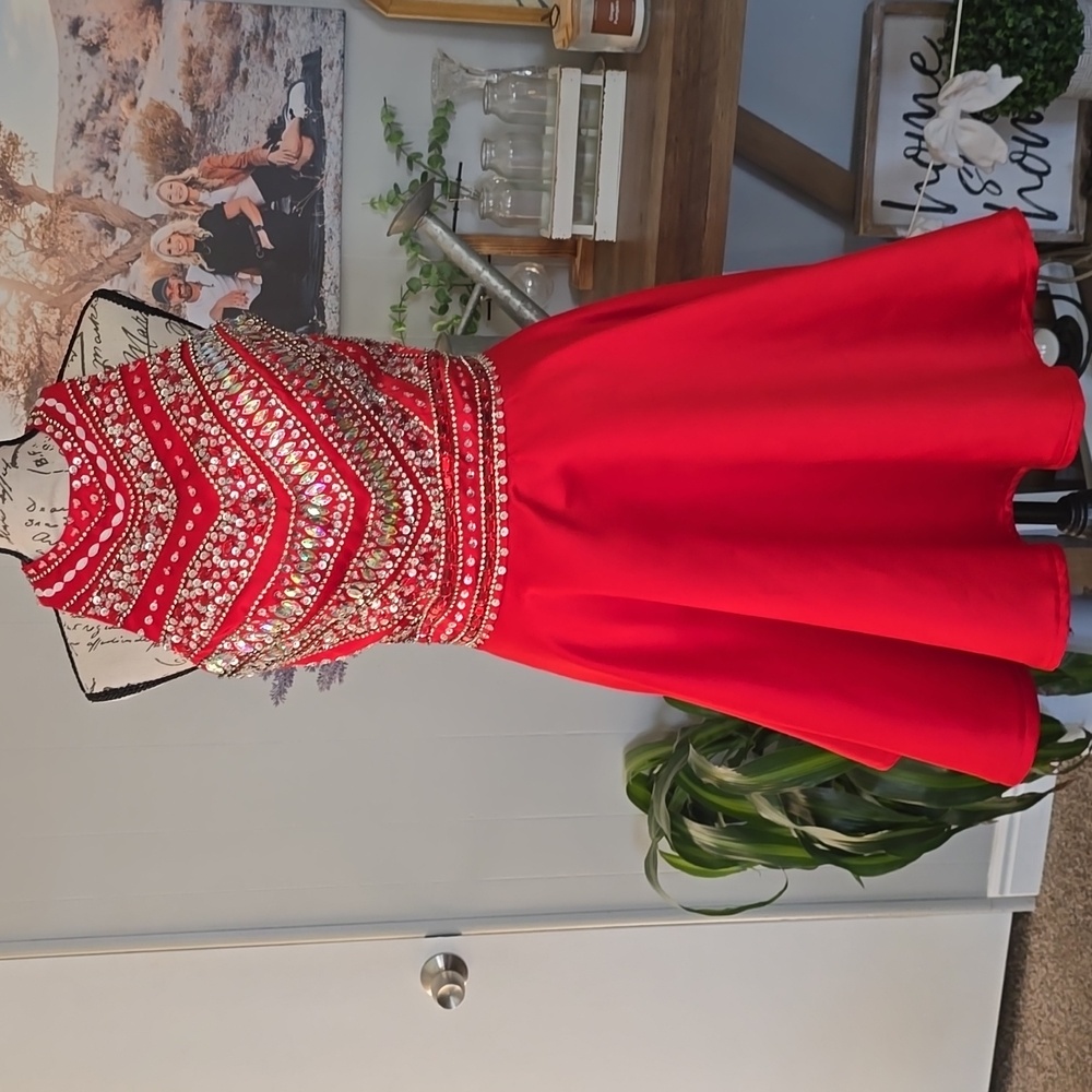 Elegant Red Kids Dress with Beaded Design